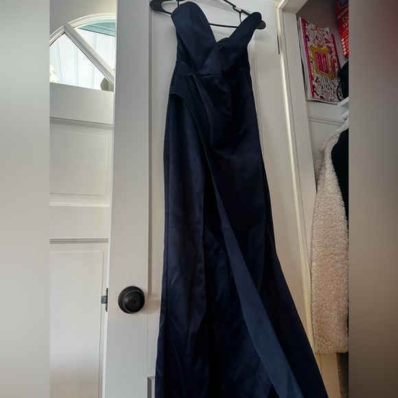Missguided Peace + Love Strapless Navy Prom Dress - Picture 1 of 4